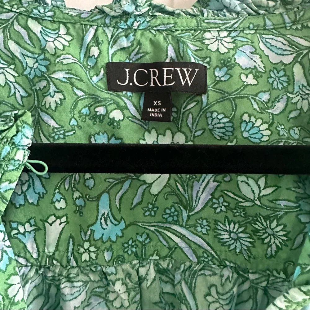 J. Crew Green Floral Puff-Sleeve Marigold Blooms Blouse X Small fits to Medium - Picture 7 of 7
